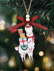 Alpakas mit Geschenken Weihnachtsdekoration, Holz-Hängedekoration für Zuhause, Weihnachtsbaum-Hängedekoration, Dekoration für Zuhause, Büro, Party, Weihnachtsgeschenk-Ornamente, Weihnachtsbaum-Hängedekoration, Weihnachtsdekoration für Zuhause