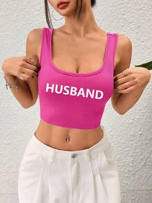 Customized Women Short Tank Top, Add Text, Choose Preferred Color And Font, Design Your Own Personalized Graphic Tee Summer - Hot Pink - View 5