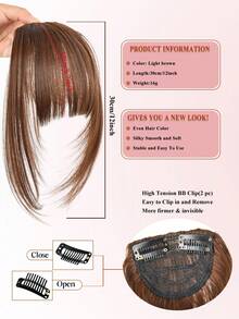 齐刘海直刘海夹式接发刘海两边分层长直侧刘海黑棕色假发女士 1 件