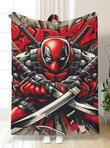 Marvel 1pc Marvel Superhero Deadpool Design Flannel Blanket, Super Soft Fleece Blanket Suitable For Sofa, Bedroom, Sofa, Gift, High Definition Printed Flannel Throw Blanket, Multiple Sizes Available