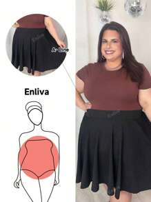 Enliva Falda sólida de talla grande con pliegues, cintura elástica y corte informal