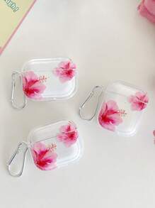 Fresh Sweet Pattern Realistic Hibiscus Flower Transparent Earphone Case, Including 1 Earphone Case Buckle, Compatible With AirPods Case, Headphones, AirPods Pro (2nd Gen), AirPods 3, AirPods Pro, AirPods 1/2, AirPods 4