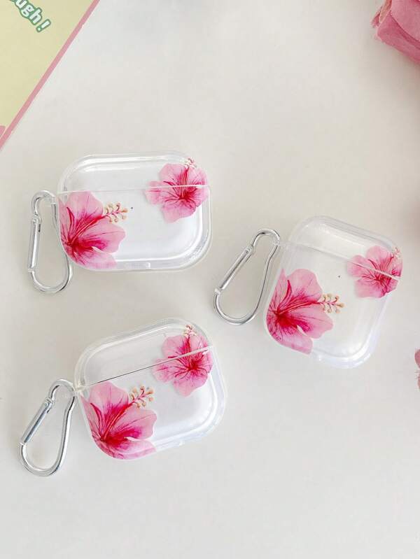 Fresh Sweet Pattern Realistic Hibiscus Flower Transparent Earphone Case, Including 1 Earphone Case Buckle, Compatible With AirPods Case, Headphones, AirPods Pro (2nd Gen), AirPods 3, AirPods Pro, AirPods 1/2, AirPods 4
