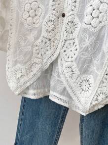 JIANHU Petite Boho Crochet Cardigan - Romantic Floral & Geometric Lace Cover-Up For Vacation & Daily Wear | Lightweight V-Neck Button-Up Knit (Perfect For Petite Frames)