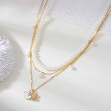 3pcs/Set Starfish Beaded Necklace Set, Multi-Layer Necklaces, Suitable For Casual Wear And Summer Beach - Golden - View 2