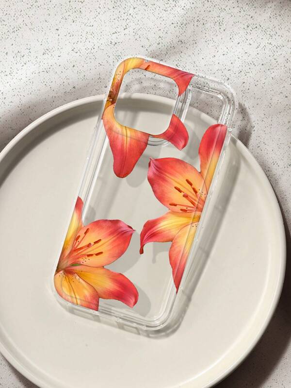 1pc Flower Pattern Print Transparent TPU Soft Anti-Fall Phone Case Compatible With IPhone 16/11/12/13/14/15/15pro/15 Plus/15 Promax/7plus/8plus/X/Xs Max/Xr/11pro/12pro/13pro/14pro/12mini/13mini/11promax/12promax/13promax/14promax/14plus/6/6s/6plus/7/8/16Pro/16plus/16promax/Se&Compatible With Samsung Galaxy/A54/A14/A12/A13/A15/A32/A33/A24/A52S/S20/S21/S22/S23/S24/S23Plus/S24ultra/S25/A15/A33/A23