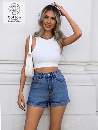 Mobula Sound# vielseitige Lässig Urlaubs Mode Sexy Musik Festival Y2K Jahrtausend Stil Kleine Mädchen Frauen Gerade geschnittene Denim Shorts mit umgeschlagenem Saum, Frühling/Sommer