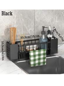 1 pezzo Porta-spugna multifunzionale per lavello da cucina - grigio/nero, porta-spugna, portaoggetti per spazzola di pulizia, organizer