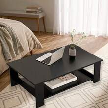 Modern Coffee Table Living Room Tea Side End Desk With Lower Storage Shelf Black - Black - View 6