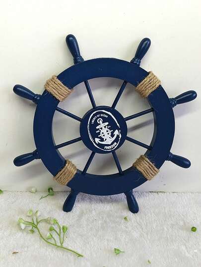 1 pieza Adorno decorativo exquisito estilo mediterráneo de 27,5 cm, adornos que se pueden colgar con artesanía hecha a mano, timón de madera mini montado en la pared, adecuado para patio exterior, sala de estar y decoración de pared de oficina. Decoración de verano para el hogar, decoraciones de playa
