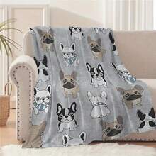 1pc French Bulldog Print Flannel Blanket - Cozy All-Season Throw For Home, Outdoor, Camping, Car Travel, Sofa, Bedroom Decor - Soft Polyester Knit, Digital Print, Mixed Colors, Dog Decor - Multicolor - View 2