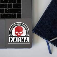 Karma Vinyl Stickers, Skull Red Stickers, Cool, Suitable For Car Bumpers, Water Cups, Tablets, Mobile Phone Cases, Etc., Disposable Stickers