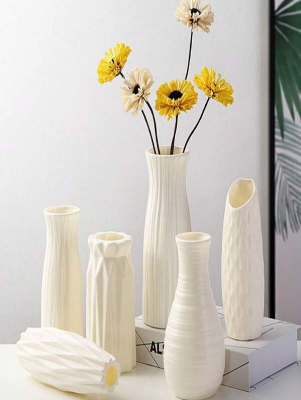 1pc Modern Minimalist White Imitation Ceramic Plastic Vase - Smooth Surface Cylindrical Home Decor Vessel With Anti-Slip Base, Lightweight Durable Design For Wedding Centerpiece, Office Desk, Kitchen, Bathroom, Bedroom, Spring Easter Party Holiday Decorations