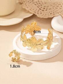 1 Set Vintage Geometric Floral Open Bangle Bracelet & Open Flower Ring, Elegant Chic Style Women Jewelry Set