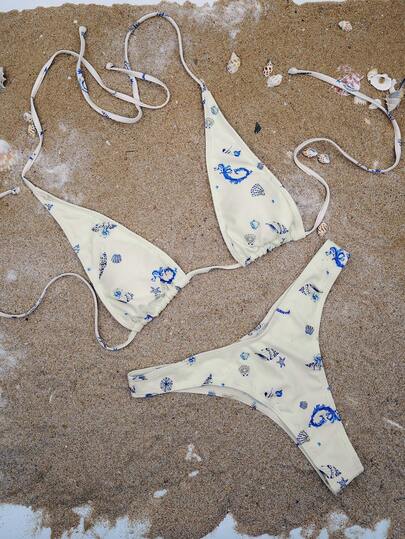 Sexy bedruckter Bikini-Set, Bademode für Sommerferien am Strand