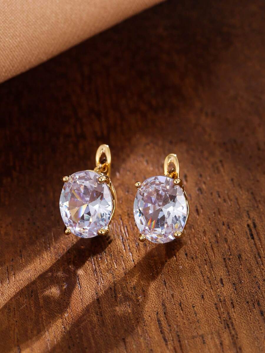 Cubic Zirconia Decor Earrings - Yellow Gold - View 1