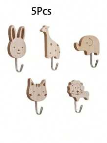 3/5pcs Cartoon Animal Wooden Decorative Wall Hook Set, DIY Home Storage & Organization Hooks For Bedroom, Bathroom, Dorm, Random Color