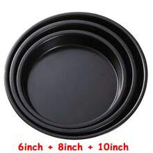 6-10inch Black Carbon Steel Circular Pizza Baking Tray Anti Stick Cake Baking Pan Microwave Oven Baking Tray Pie Tray Cookie Trays For Kitchen Restaurant