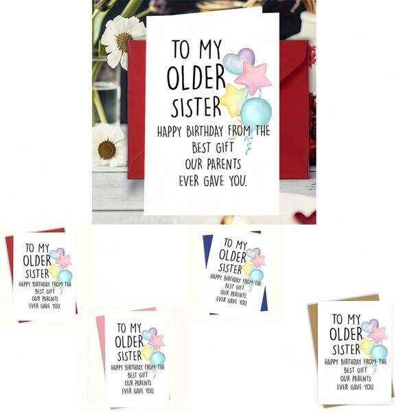 1pc Birthday Greeting Card, Sincere Blessings For Sister