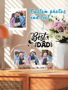 1 Piece Of Customized Children's Room English Letter And Heart-Shaped Photo Frame Handicraft, Ideal Choice For Mother's Day And Father's Day, A 3.9-Inch Heart-Shaped Acrylic Plaque For Dad's Birthday Gift From Daughter, Holiday, Autumn Decoration - Multicolor - View 2