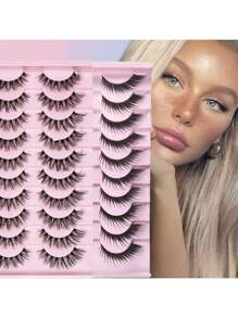 JUJU DREAM 10Pairs Manga Lashes FauxEyelashes Cat Eye Eyelashes Natural Ful False Eyelashes Volumized Eyelash Extension Travel Essentials Makeup Tools