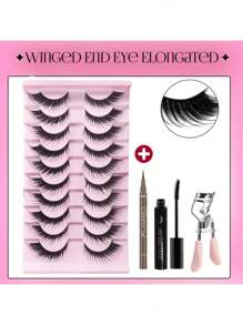 JUJU DREAM 10Pairs Manga Lashes FauxEyelashes Cat Eye Eyelashes Natural Ful False Eyelashes Volumized Eyelash Extension Travel Essentials Makeup Tools