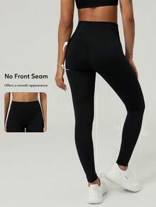 GOSOUER Women'S High Waist No Front Seam Back Deep V Buttock Line Running Outdoor Exercise Pilates Yoga Legging Pants Tights - Black - View 10