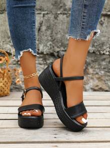 Women's Wedge Heel Thick Sole Bohemian Buckle Casual Holiday Beach Fashion Sandals, Summer