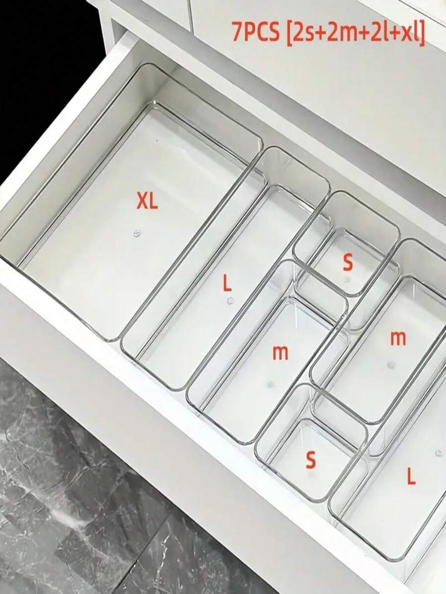 4/7/8 Piece Transparent Drawer Organizer Boxes, Makeup & Stationery Storage, Divided Vanity Desktop Skincare Cosmetic Holder, Fragrance-Free Plastic Makeup Organizer, Multipurpose Drawer Dividers For Eyeshadows, Makeup Brushes, Skincare And Nail Polish - Desk Organizer, Suitable For Home Decor, Bedroom Storage, Family Organizer, Perfect Gift For Friends, Family And Sisters - Multicolor - View 1