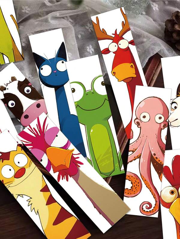 30pcs Funny Animal Bookmarks, Cartoon Reading Pages, Book Label Decorations, Creative Gifts For Students, DIY Page Label Bookmarks, Back To School