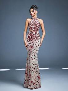 Mgiacy,Nowość,Halter Neck,Cekin,Wysokiej Jakości,Suknia Wieczorowa,Perspektywa,Pakiet Hip,Sukienka Z Dółem Syreny,NA,Przyjęcie Kolacyjne