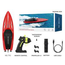 High Speed Remote Control Boat - 2.4GHz RC Boat For Pools, Lakes & Outdoor, Waterproof Electric Toy Boat For Adults And Kids With Rechargeable Battery, LED Lights, Spare Propeller - Red - View 6