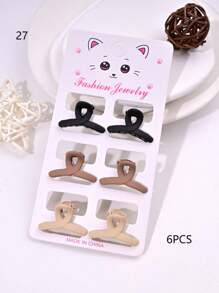 6pcs/Set Solid Color Casual Cute ABS Plastic Hair Clips, Butterfly, Flower, Heart, Square Design, Small Size Matte Black Bangs Claws, Princess Front & Side Bang Clips, Suitable For All Seasons Summer Hair Jaw Clip