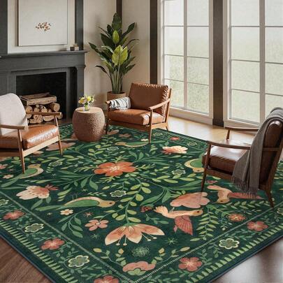 Large Luxurious Plant Floral Elegant High-End Style Carpet, Made Of Crystal Velvet Material, Feels Soft And Comfortable, With A Rubber Non-Slip Bottom, Machine Washable, Suitable For Large Area Full Coverage Decoration In Living Rooms, Bedrooms, Or Balconies. The Upgraded Thick And Dense Material Prevents Fading, Making The Room More Sophisticated And Elegant, Suitable For All Seasons. Room Decor Bathroom Accessories Back To School Entryway Decor Bathroom Kitchen Decor