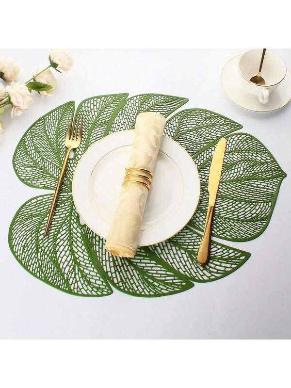 1 pièce/4 pièces/6 pièces/8 pièces Dessous de plat en forme de feuille de tortue découpée, dessous de plat rectangulaires résistants à la chaleur en feuille d'or, sets de table antidérapants pour restaurant, en PVC imperméable, chemins de table pour la maison, la cuisine, les fêtes, les restaurants, les hôtels