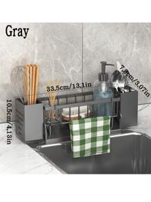 1 pezzo Porta-spugna multifunzionale per lavello da cucina - grigio/nero, porta-spugna, portaoggetti per spazzola di pulizia, organizer