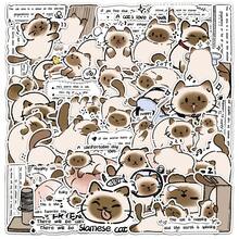 50 件手工暹罗猫系列卡通动物贴纸，可爱猫咪装饰，适用于水瓶、手机壳、笔记本、冰箱、学校用品、返校