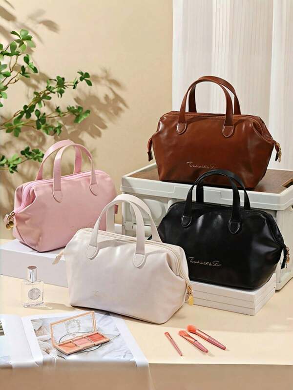 1pc New Large-Sized French Handbag, High-Capacity High-End Makeup Bag, Portable PU Cosmetic Storage Bag