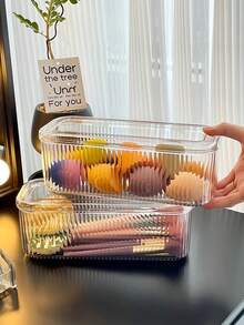 1 Stück Make-up Organizer mit Deckel, Staubdicht, praktische Aufbewahrungsbox für Make-up Pinsel, Quasten, Kosmetika, Haargummis, großes Fassungsvermögen, tragbare Make-up-Box