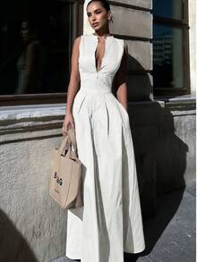 New Sleeveless V-Neck Dress Casual Waist Zipper Collar Long Skirt Temperament Commuting,Long Skirt,Dresses For Women 2025 Elegant Classy