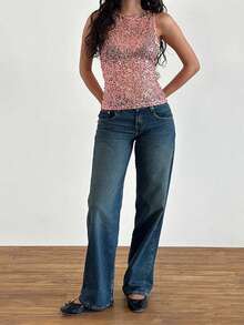 Women's Sequin Tank Tops Slim Fit Sheer See Through Stylish Solid Casual Sleeveless Vest For Summer  Spring - 粉色 - 查看 2