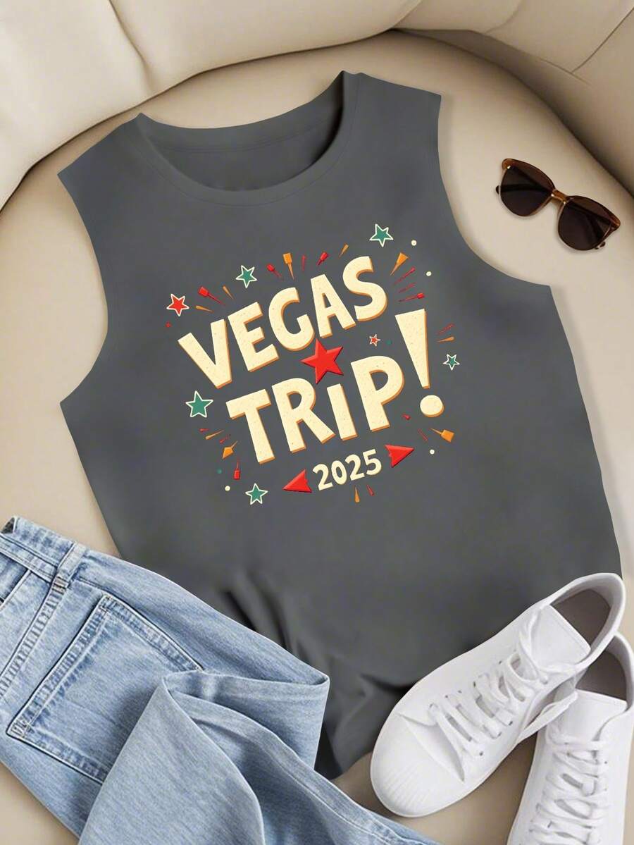 VEGAS TRIP 2025 Festive Design Women's Casual Vest - Grey - View 1