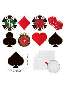 16pcs Multi-Functional Casino/Party Hollow Las Vegas Casino Poker Theme Party Decorations With Adhesive For Pinboard, 5.9 X 5.9 Inch