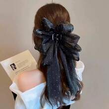 2pcs/1pc Elegant Sweet Sparkling Mesh Bow Long Ribbon Hair Claw Clips For Women, Cute High-End Hair Claw Hairpin, Suitable For Daily, School, Easter, Christmas, Holiday Gift Hair Jaw Clip Hair Clamps Hair Clutch Hair Catcher Clip