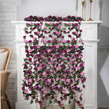 1/5pcs Exquisite Artificial Rose Vine Flowers Garland - Lifelike Small Roses With Green Leaves, Plastic Faux Floral Decor For Wedding, Home, Living Room, Wall Hanging, And Party Decoration - Easy To Shape And Hang