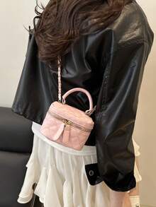 Lightweight Mini Chain Bag Quilted Handbag Bucket Bag Suitable For Girls, College Students And Office Workers - Pink - View 5