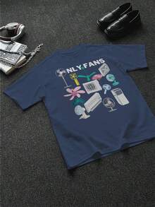 Humorous - Wordplay Men's Plus Size T - Shirt With "OnlyFans" Graphic, 100% Cotton 220g - Blue - View 2