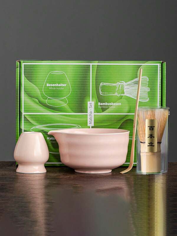 4-delige matcha set van porselein en bamboe, inclusief kom, bamboe matcha garde, matcha maatschep, keramische gardehouder, keramische reistheeset, voor Japanse matcha theeceremonie, matchaliefhebbers, theekransje thuis, huwelijkscadeau, Moederdagcadeau, cadeau voor mama, vriendin terug naar school