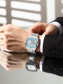 REWARD Men's Quartz Watch Business Fashion Style Timing Calendar Luminous Hands Multi-Functional Men Wristwatch High Quality Gift Classic Design Stainless Steel Watch Band - 藍色 - 查看 2