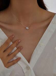 1pc Minimalist Elegant Sparkling Cubic Zirconia Pendant Necklace, Invisible Fishing Line Chain, Versatile Daily Wear Necklace